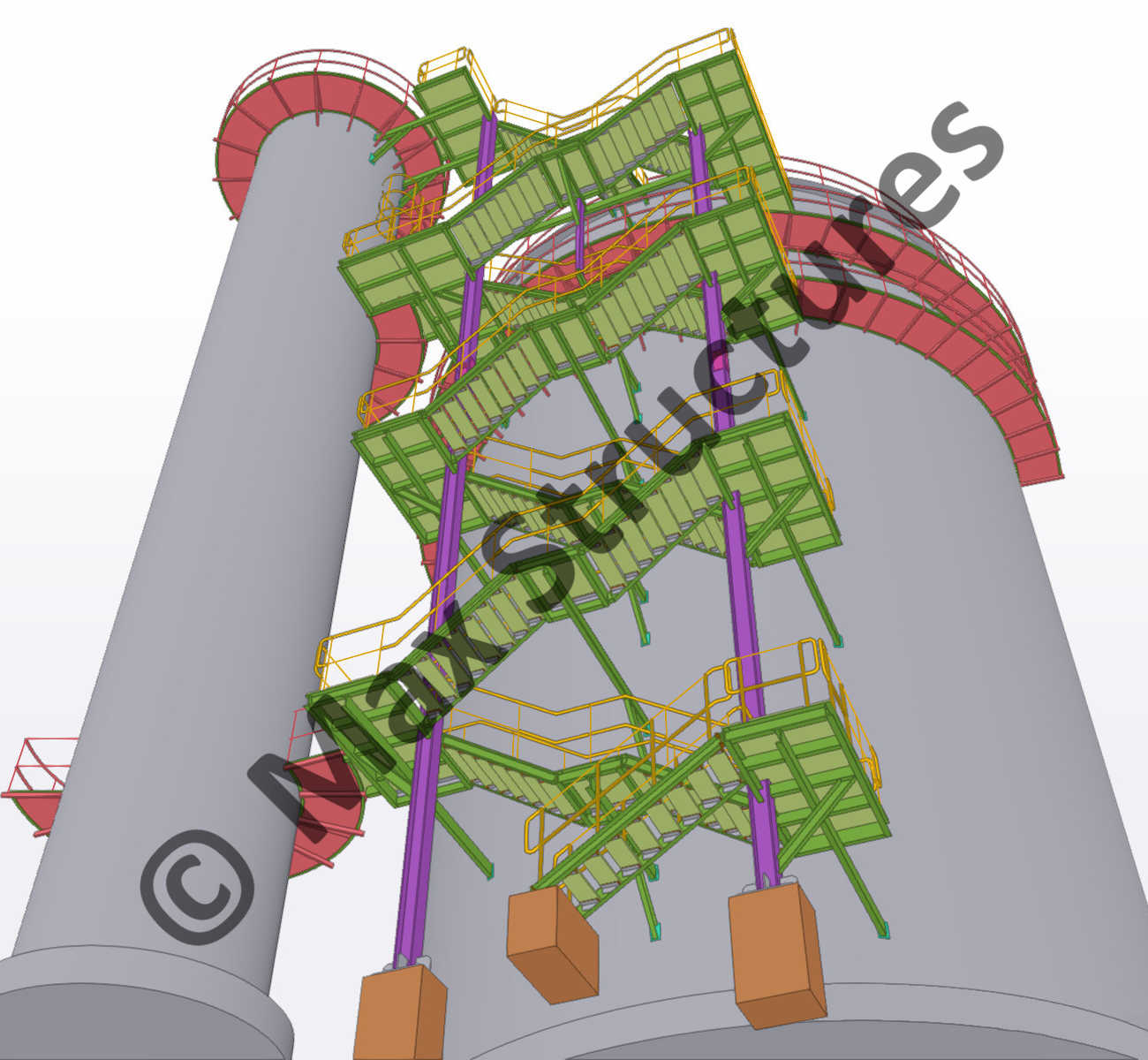 Supported Steel Staircase Tekla Structures 3D Modeling 2
